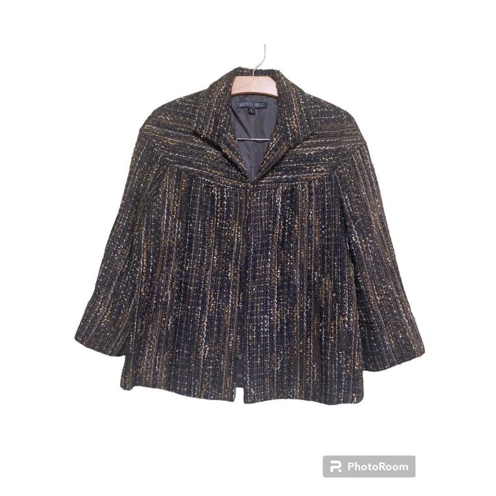 Lafayette 148  Brown Tweed Jacket Blazer Gold Metallic Tinsel Women Size 10